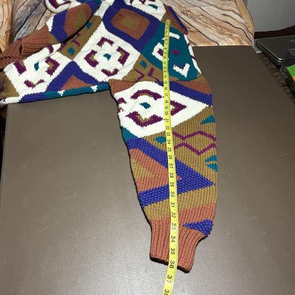 VTG Henry Grethel Sweater M Aztec Crew Neck Boxy Cotton Biggie Grandpa Oversized - Picture 9 of 9